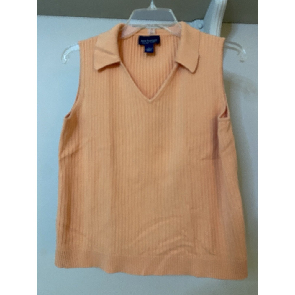 VTG ANN TAYLOR peach Ribbed Sleeveless Polo Sweater L 90's Y2K‎